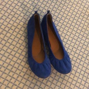 Blue suede J. Crew ballet flats